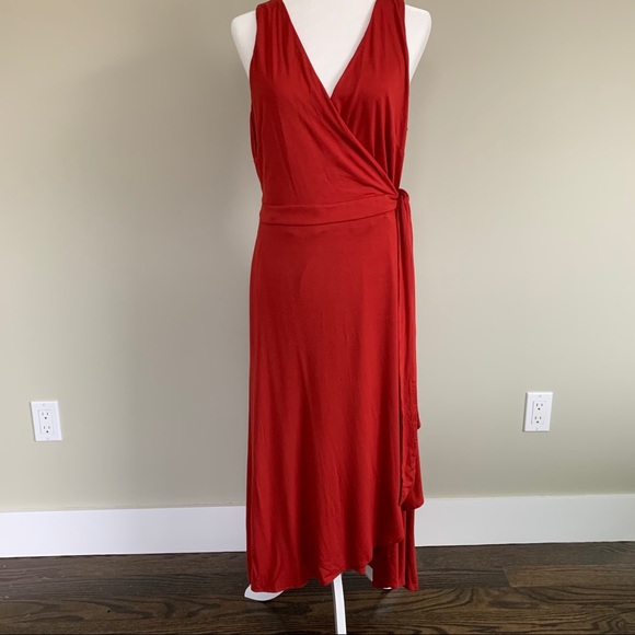 NWT LOFT midi red wrap dress - Picture 2 of 8